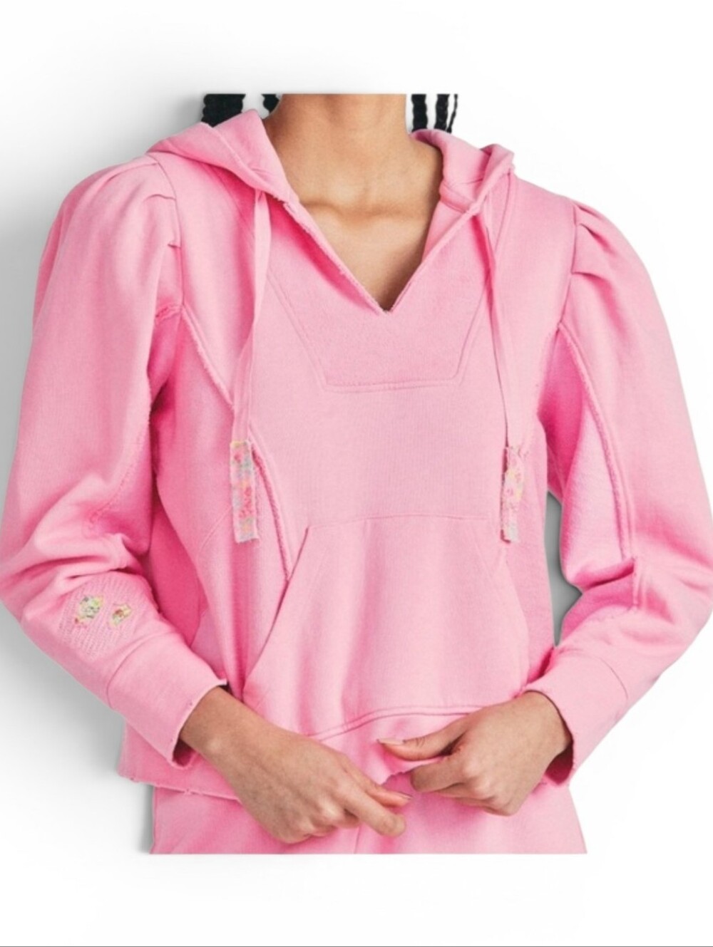 LoveShackFancy Pink Distressed Long Sleeved Hoodie
